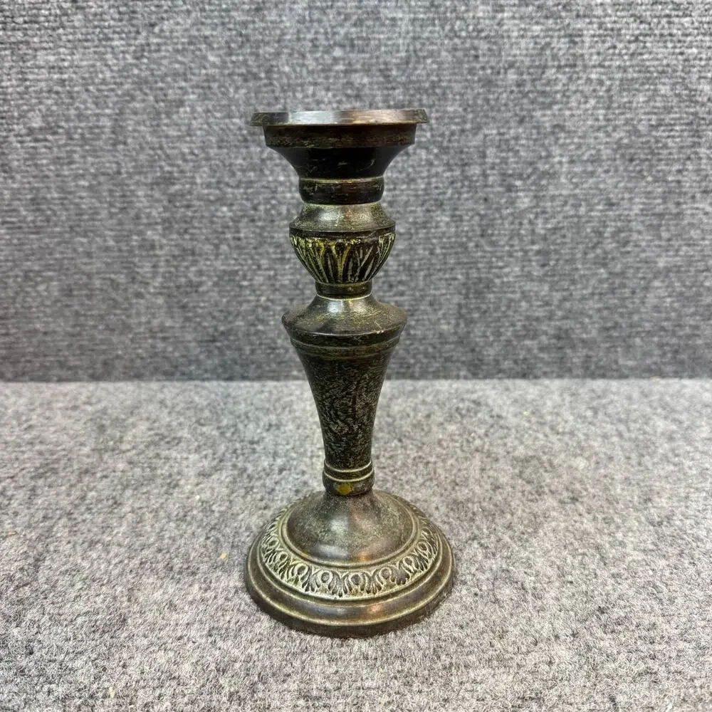 Vintage Brass Tone Metal Candlestick Holder Made In India Decor